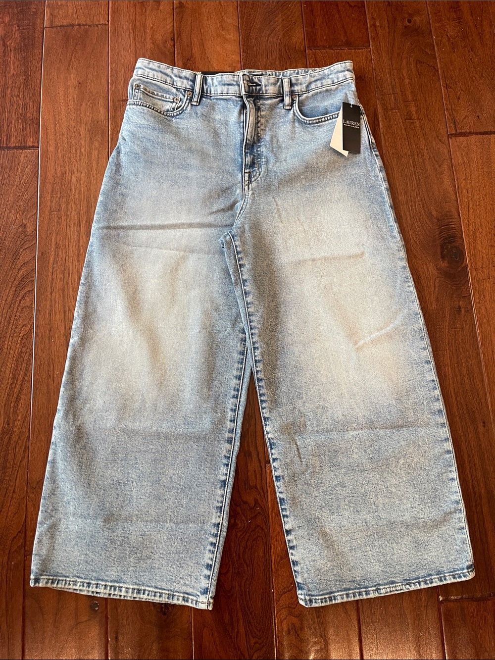 Lauren Ralph Lauren High Rise Crop Wide Leg Jeans Align Wash NWT 12